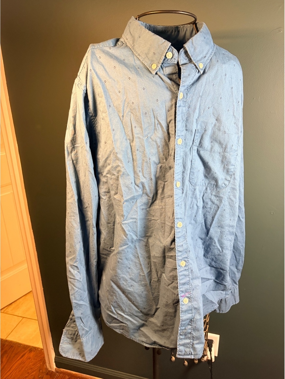 American Eagle Blue Micro Pattern Print Long Sleeve Button Down Shirt Men's